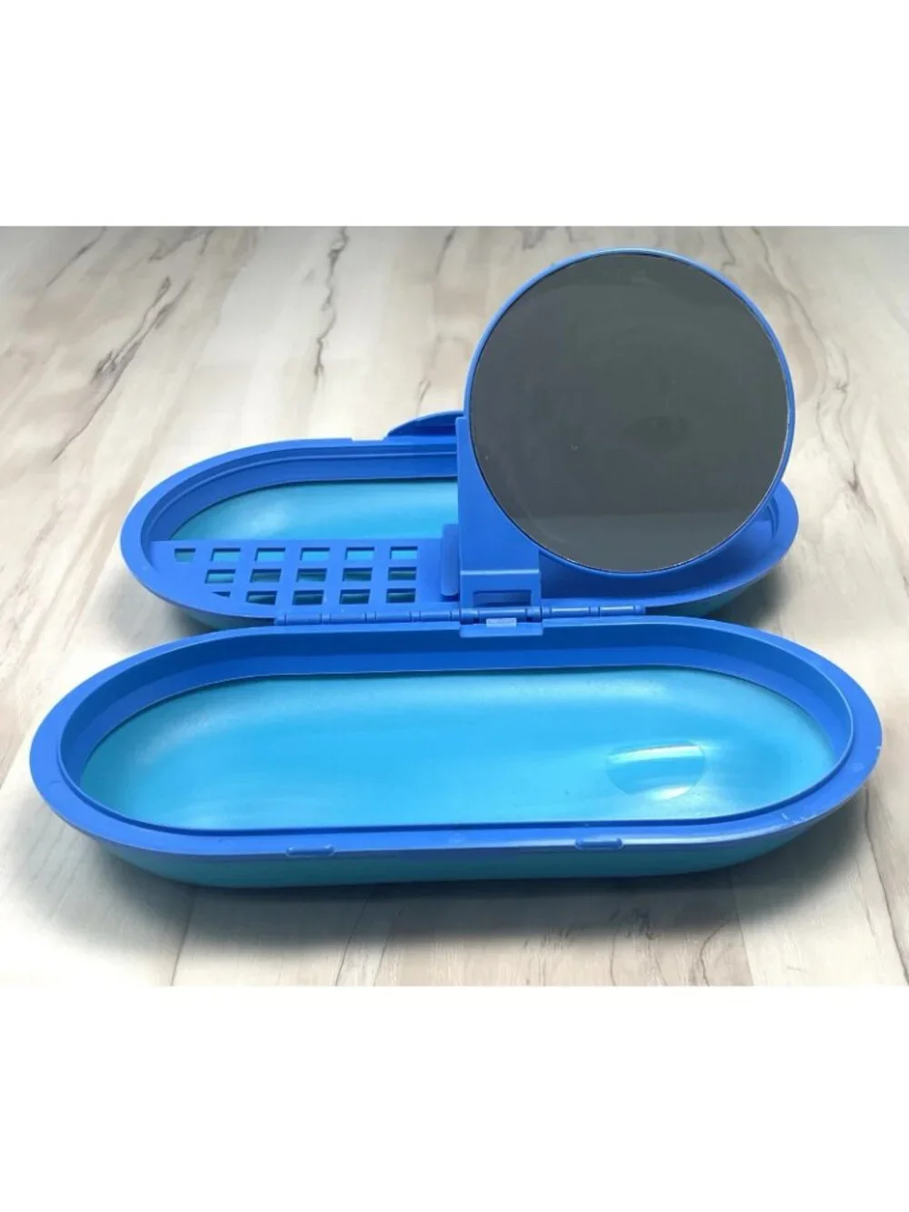 VTG 90s COSMEPAK Teal Blue Cosmetic Makeup Organizer Caddy w/ Mirror 9.5